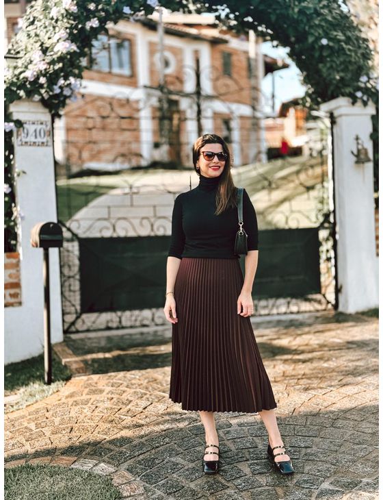 Saia Midi Plissada Filomena Marrom - Emilia Shop
