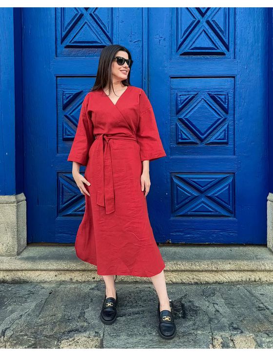 Vestido de Linho Zoe Telha - Emilia Shop