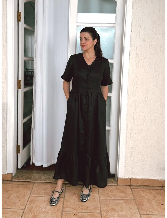 Vestido Bárbara Puro Linho Preto - Emilia Shop