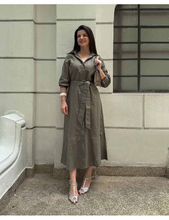 Vestido Chemise Helena Cambraia Verde Militar - Emilia Shop