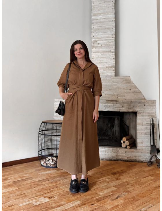 Vestido midi marrom