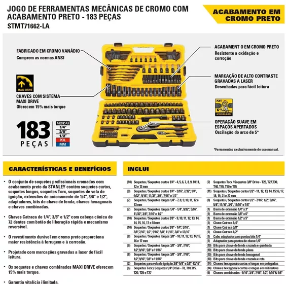 Jogo de Ferramentas Stanley STMT71662-LA 183 Peças | RR PARAFUSOS