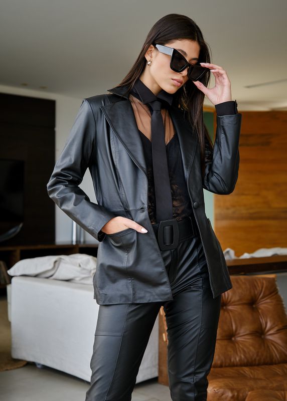 Blazer De Couro Feminino Preto Mary 