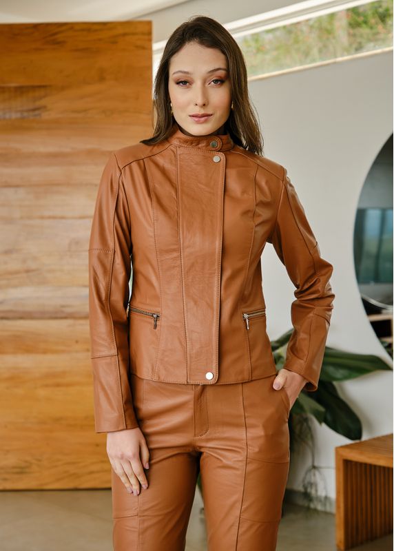 Jaqueta de couro caramelo feminina top