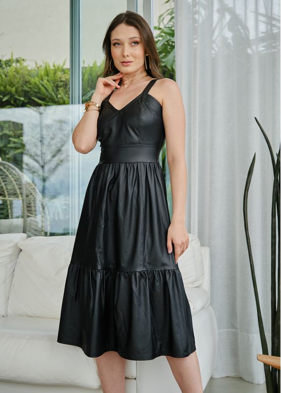 Vestido de Couro Feminino Preto Ayla 