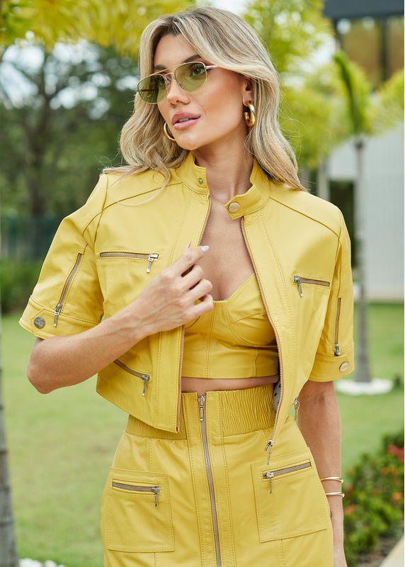 Casaqueto de Couro Feminino Amarelo Ágata