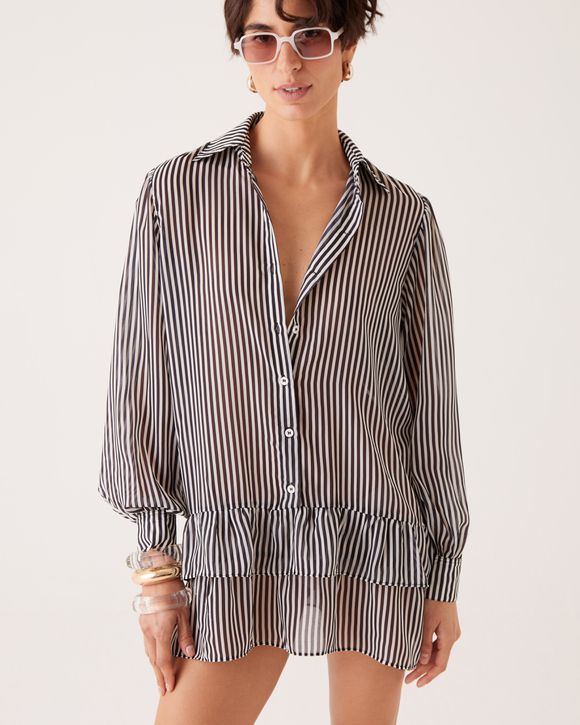 VESTIDO ALANE LISTRADO PRETA - AUGUST