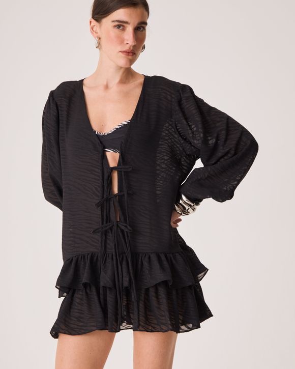 Vestido Eliz Preto Animal Print - AUGUST