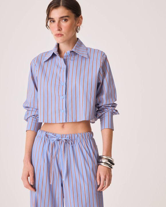Camisa Cropped Gi Azul Listrado - AUGUST