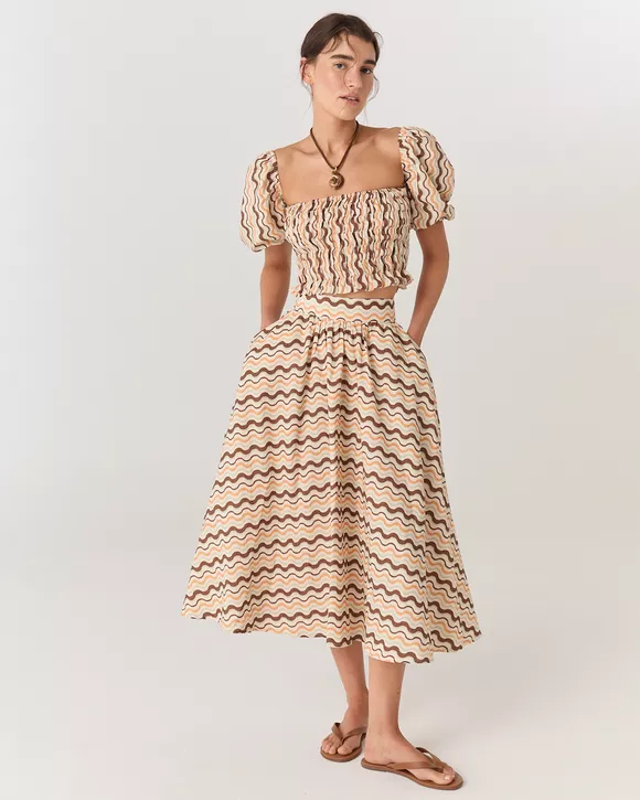 SAIA MIDI ESTAMPADA LINHO WAVES AYA - AUGUST