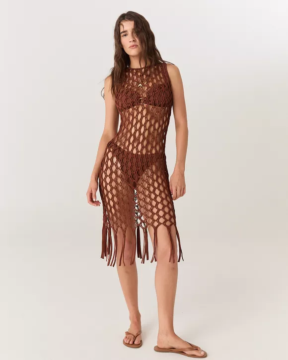 VESTIDO HANNA MIDI MACRAME MARROM - AUGUST