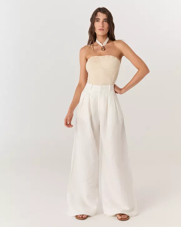 CALÇA ALFAIATARIA PANTALONA DE LINHO OFF WHITE VIC... - AUGUST