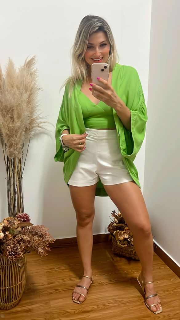 Conjunto Kimono+Top Verde Pistache - Beaberry | Loja Oficial