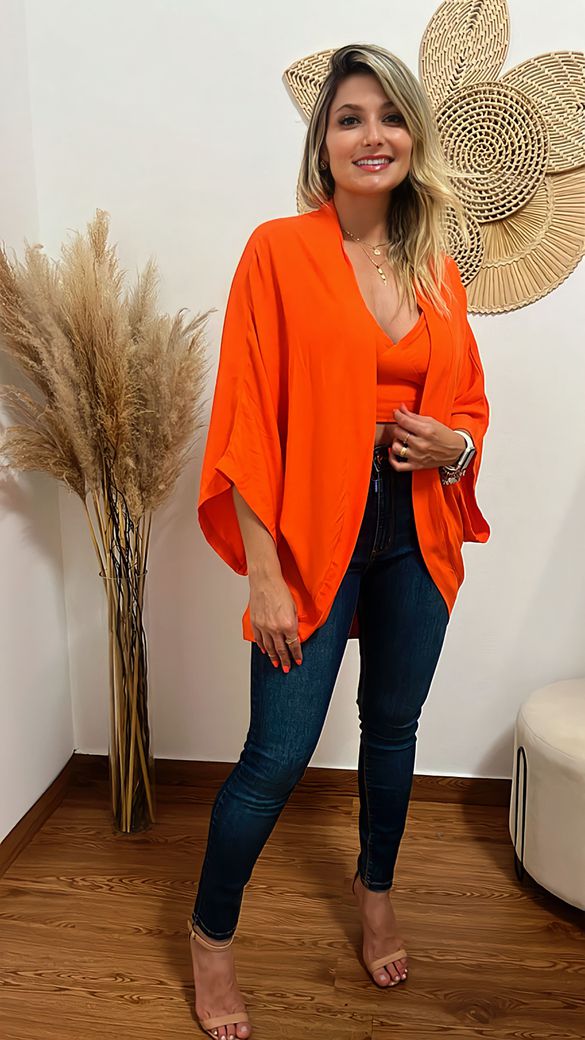Conjunto Kimono+Top Laranja - Beaberry | Loja Oficial