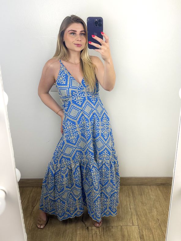 Vestido Lese Azul RAFITA MODA FEMININA