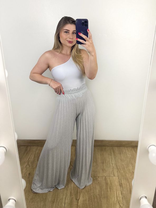 Calça Pantalona Lurex Prata
