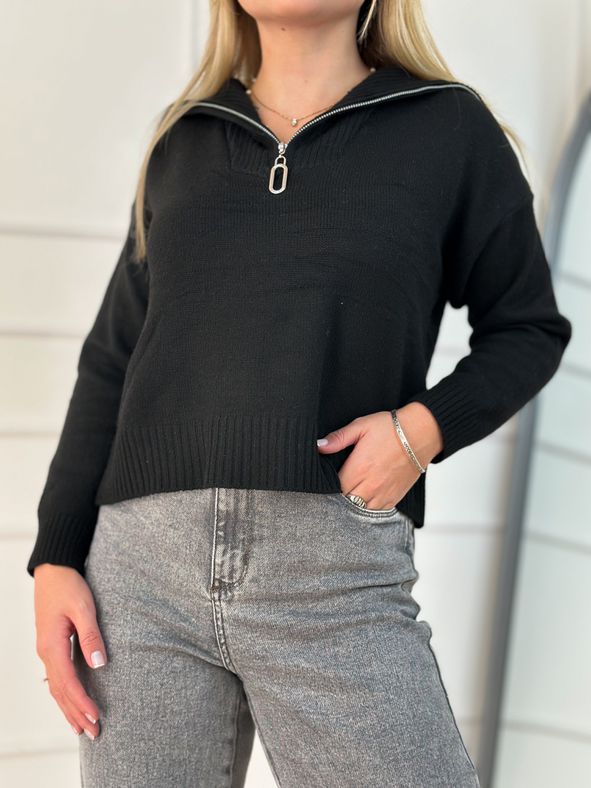 Blusa Modal Zíper Preta
