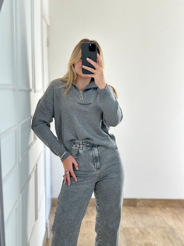 Blusa Modal Zíper Cinza
