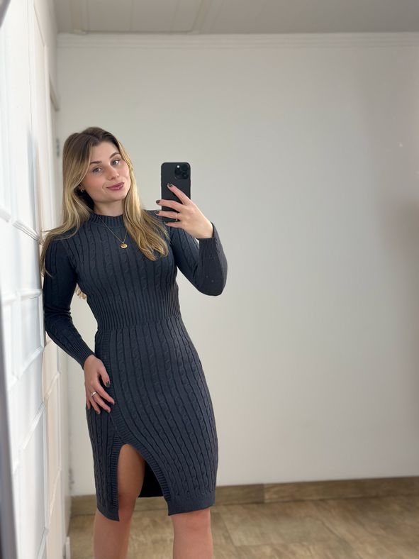 Vestido Modal Trançado Chumbo