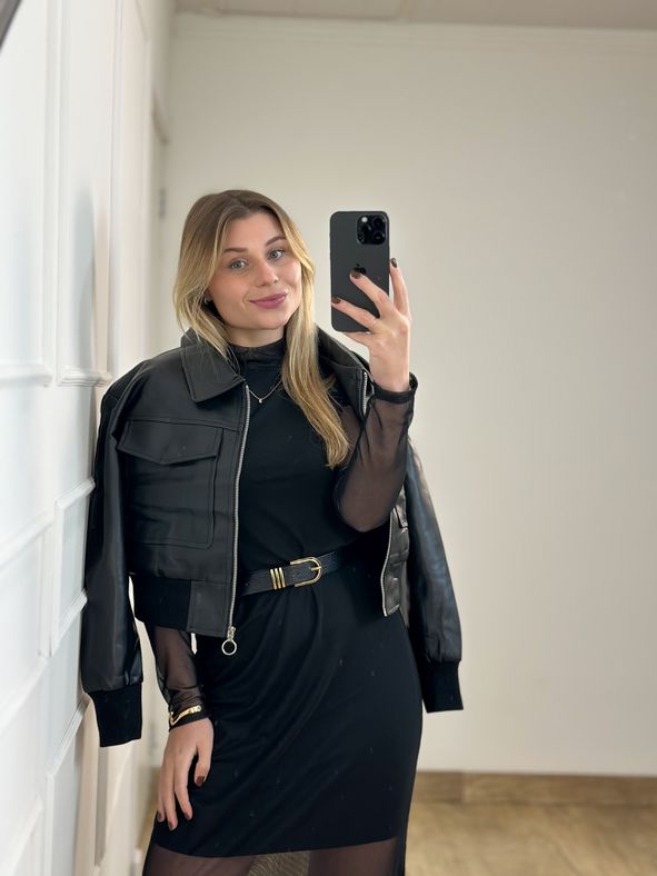 Jaqueta Couro PU Preta