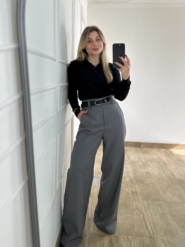 Calça Pantalona Alfaiataria Cinza