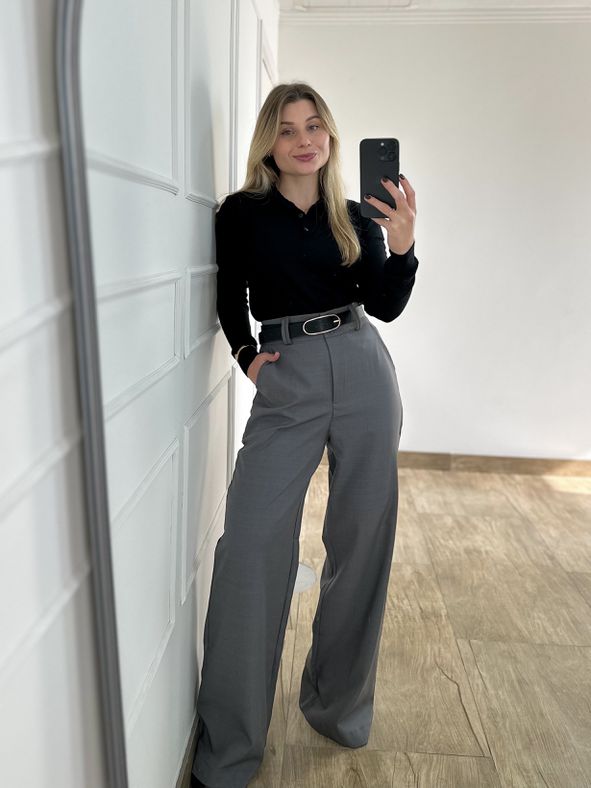Calça Pantalona Alfaiataria Cinza