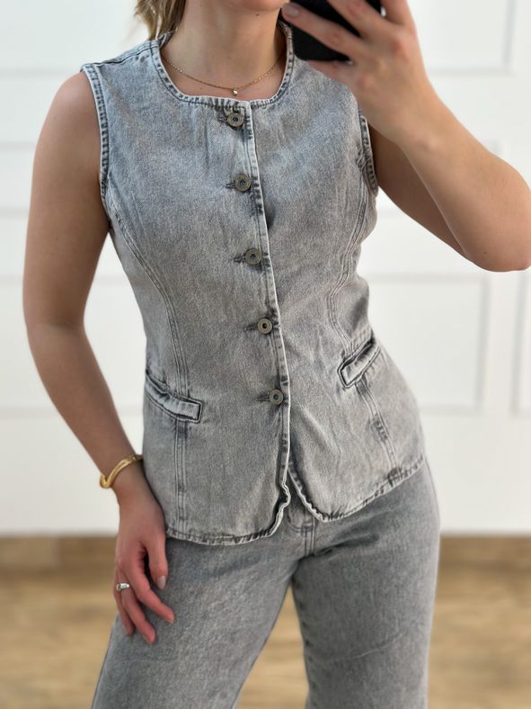 Colete Jeans Cinza