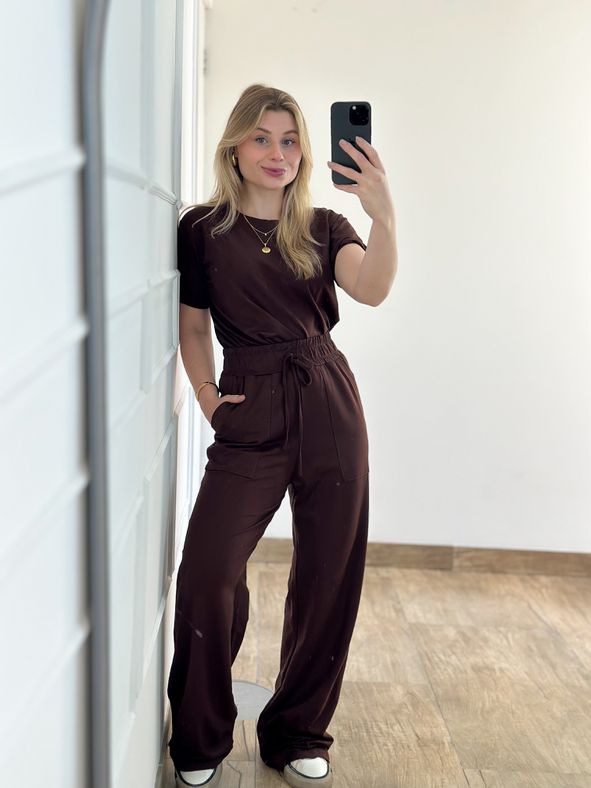 Conjunto Moletinho Calça e Blusa Marrom Café