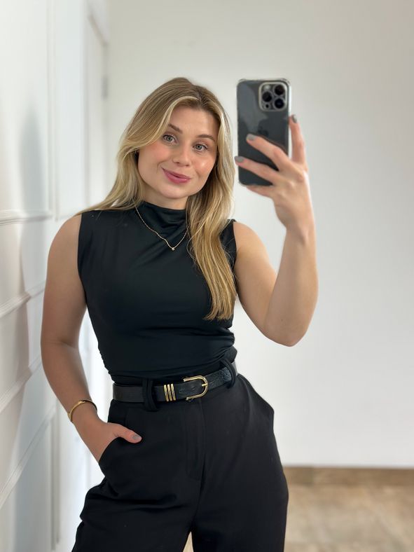 Blusa Poliamida Drapeada Lateral Preto
