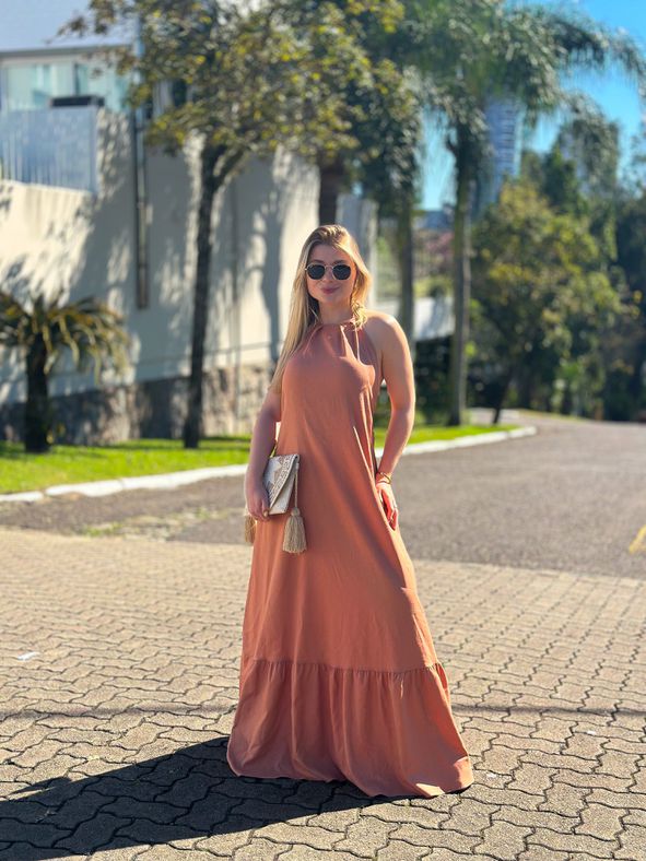 Vestido Linho Marrom