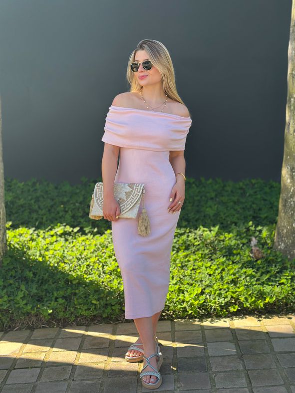 Vestido Ribana Ombro a Ombro Rosa