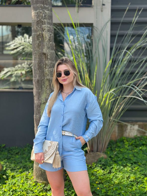 Conjunto Short e Camisa Manga Longa Azul