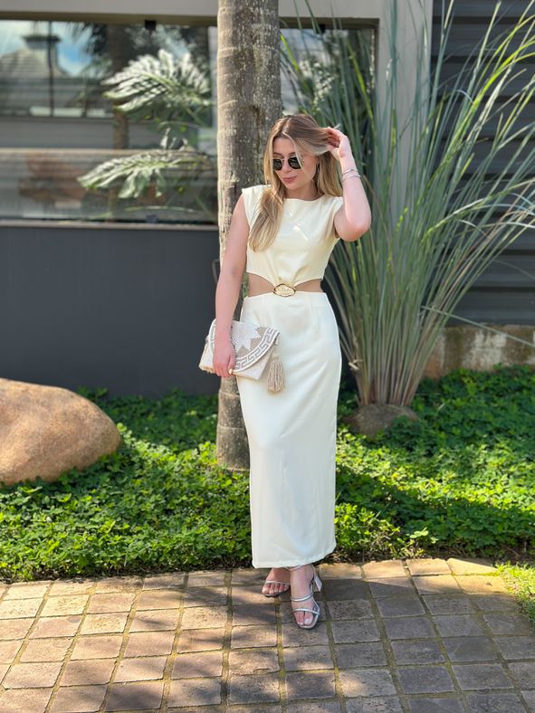 Vestido Alfaiataria Midi Amarelo Manteiga