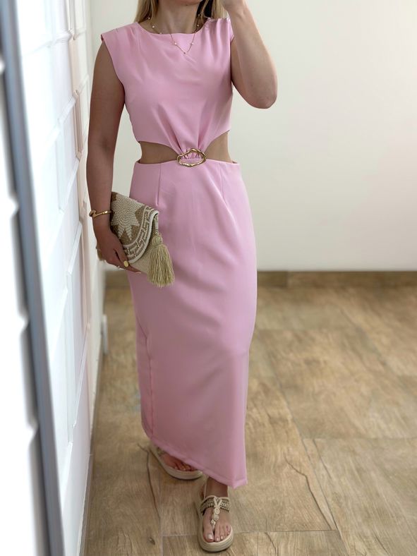 Vestido Alfaiataria Midi Rosa