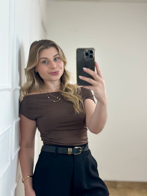 Blusa Poliamida Ombro a Ombro Marrrom Café
