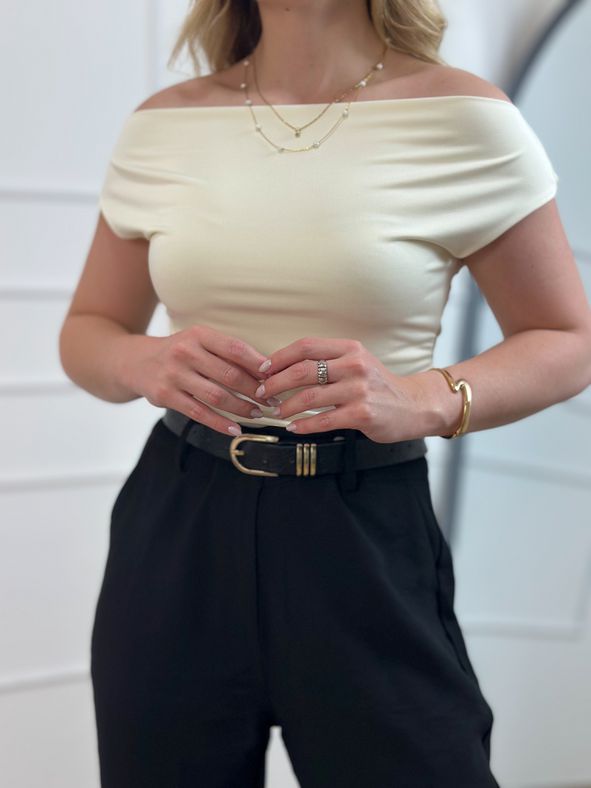Blusa Poliamida Ombro a Ombro Marfim