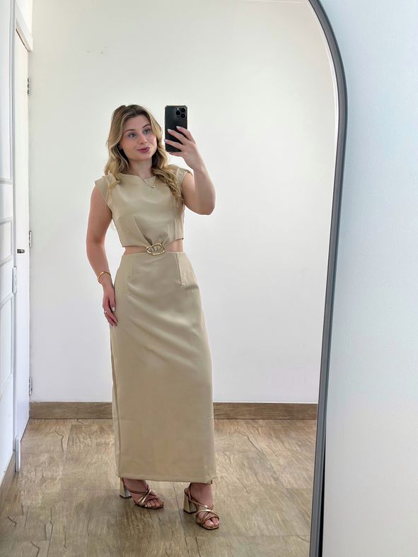Vestido Alfaiataria Midi Nude