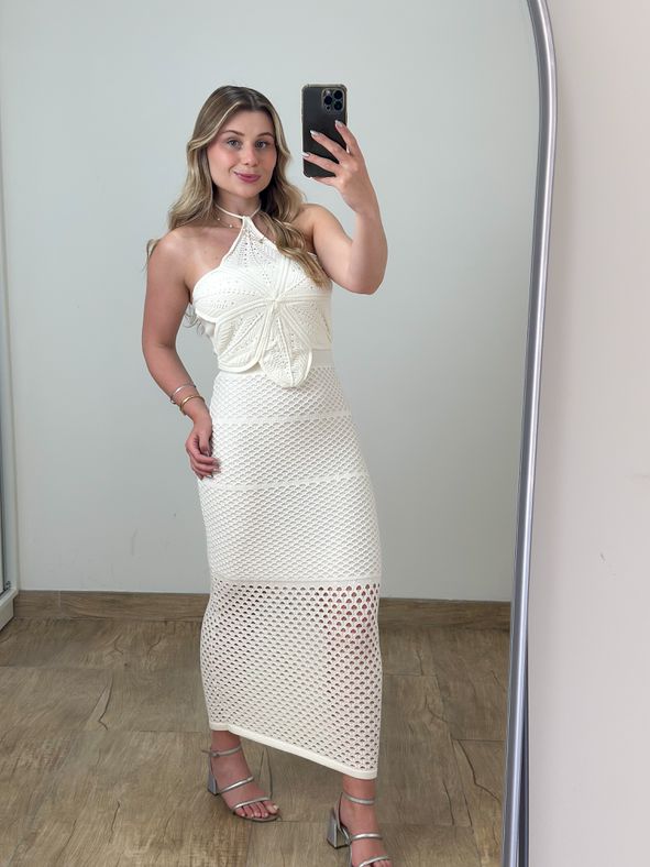 Vestido Modal Flor Off White