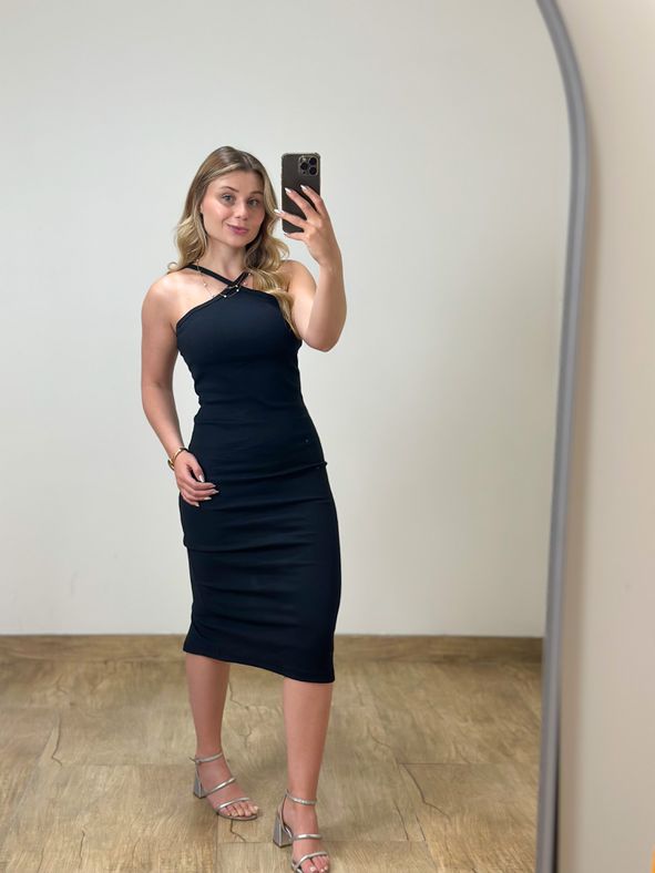 Vestido Canelado Preto