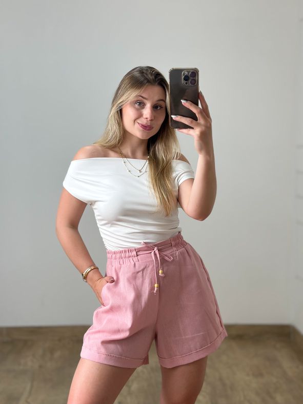 Short de Linho Rosa