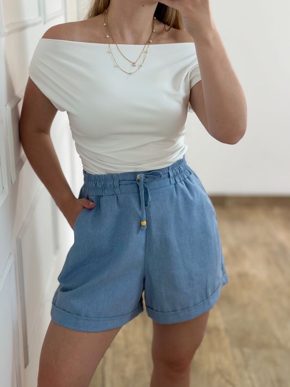 Short de Linho Azul