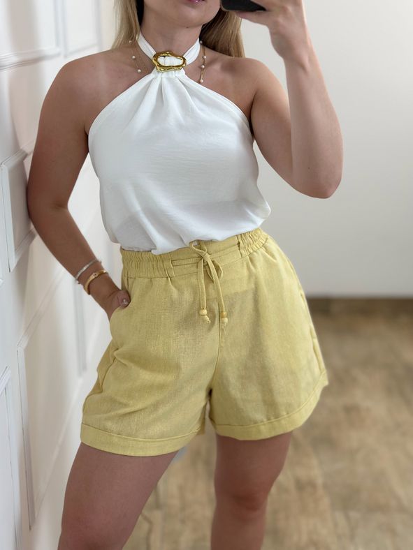 Short de Linho Amarelo Manteiga