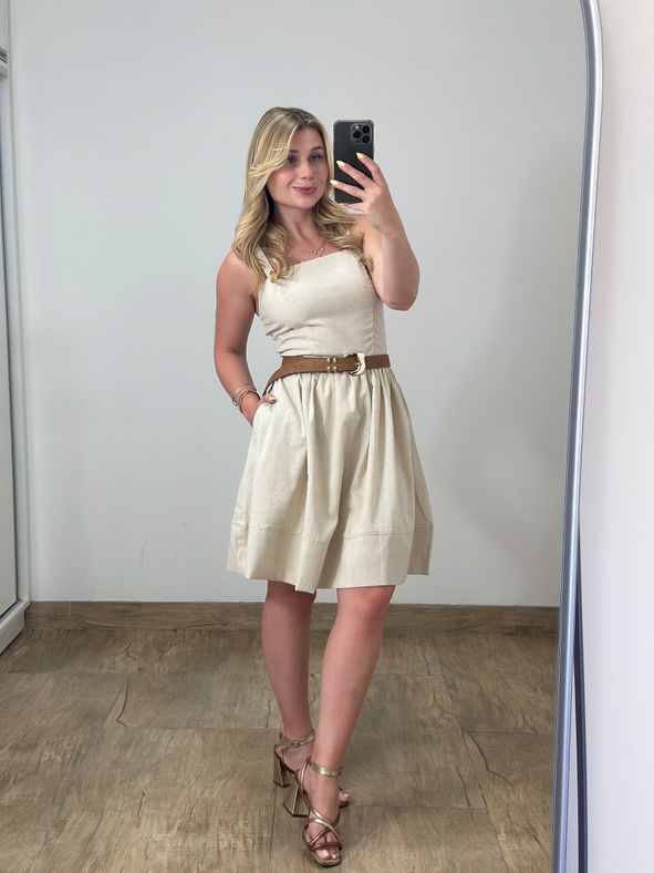 Vestido Linho Curto Cru