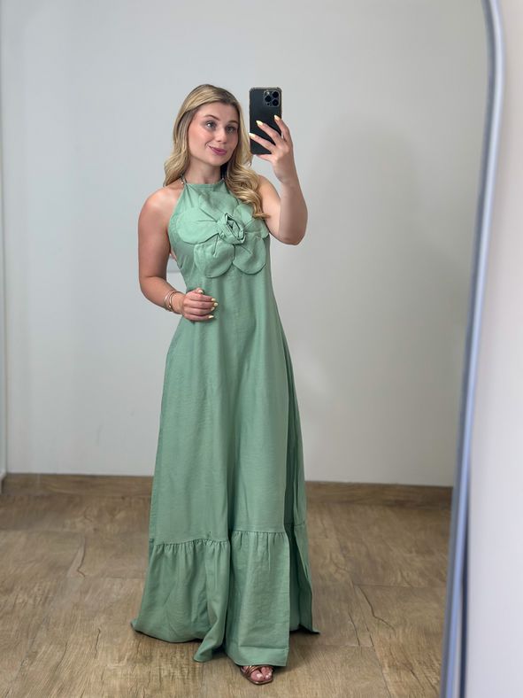 Vestido Longo Flor Verde