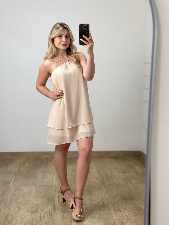 Vestido Crepe Curto Nude
