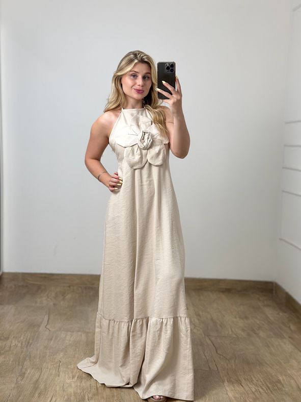 Vestido Longo Flor Nude