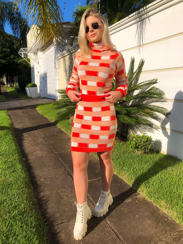 Conjunto Modal Xadrez Vermelho