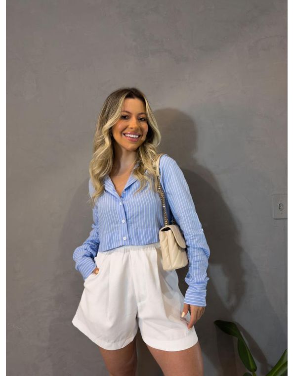 Camisa Cropped Listrada Azul - FORMOSA