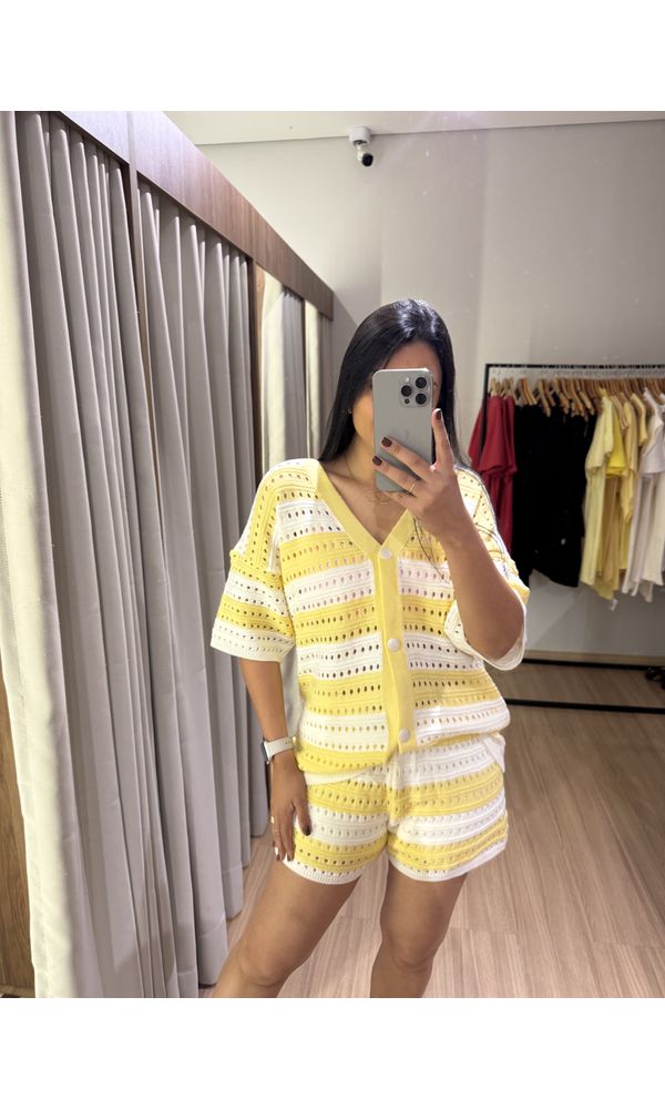 CONJUNTO MODAL LISTRAS AMARELO - 194800 - Loja Damas