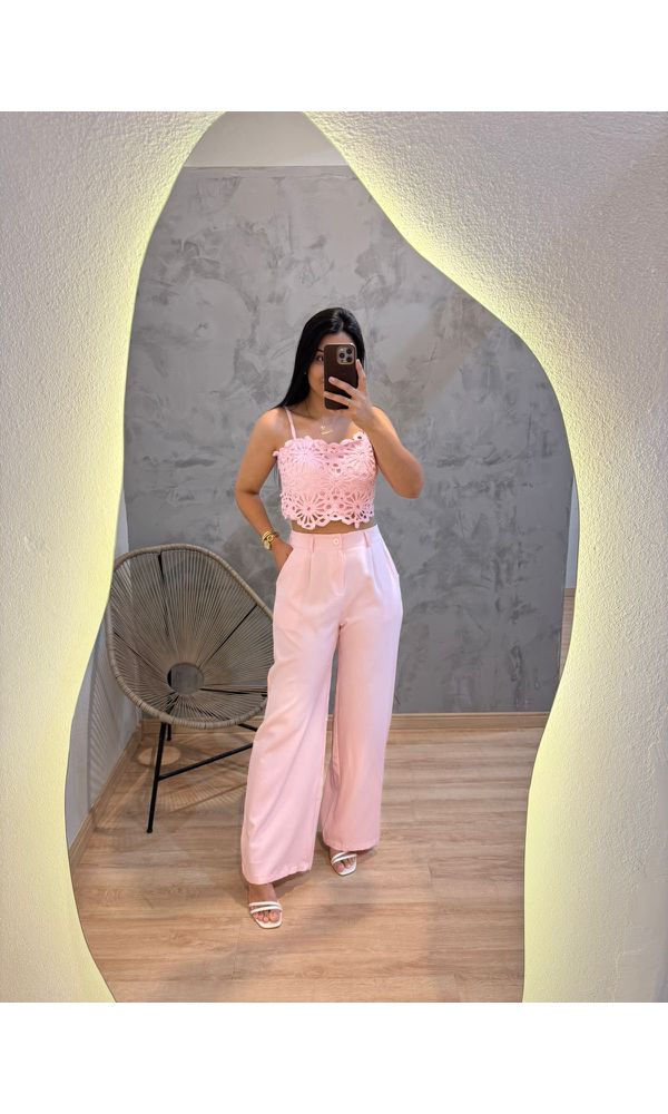 CONJUNTO MEET CROPPED ROSA - 85745 - Loja Damas